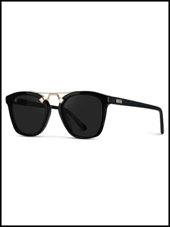Oversized Square Polarized Sunglasses with Metal Double-Bar Bridge